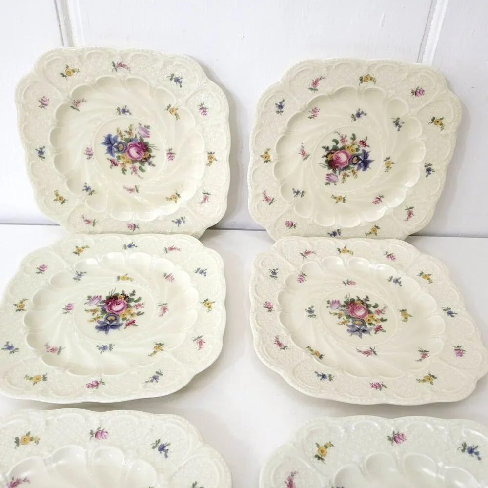 Black Knight Meissen Square Foral Plates Set of Six - Picture 6 of 9